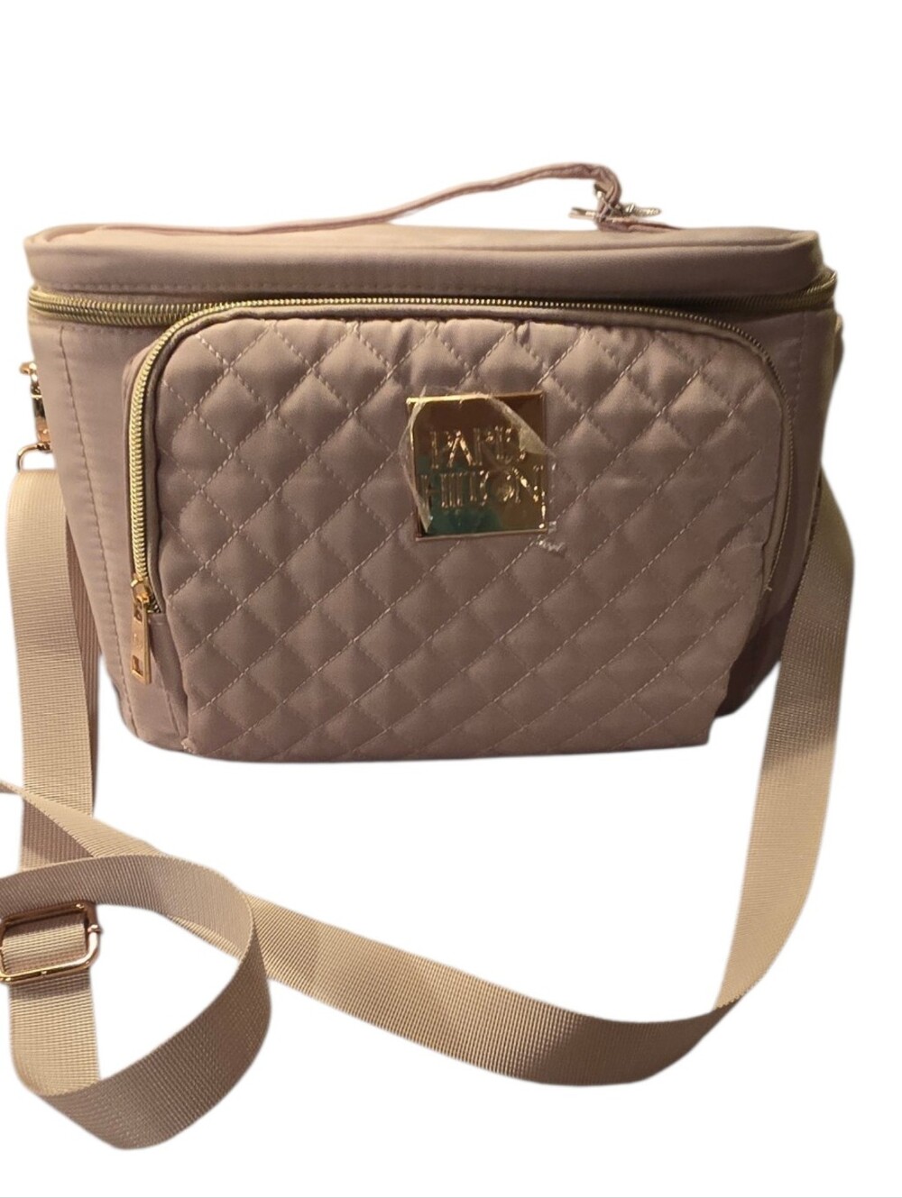 Paris Hilton cosmetic make up travel Quilted Bag with Gold Accents NWT